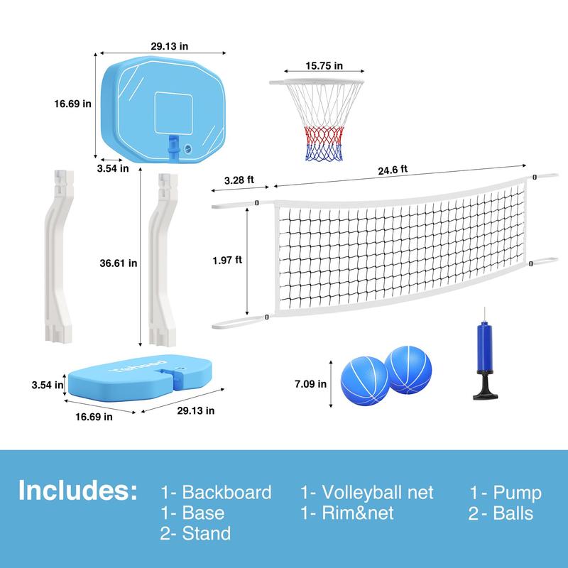 Pool Basketball Hoop & Pool Volleyball Net, 2 in 1 Pool Toys Pool Accessories Pool Games for Inground Pools, Swimming Poolside Basketball Set for Kids Adults