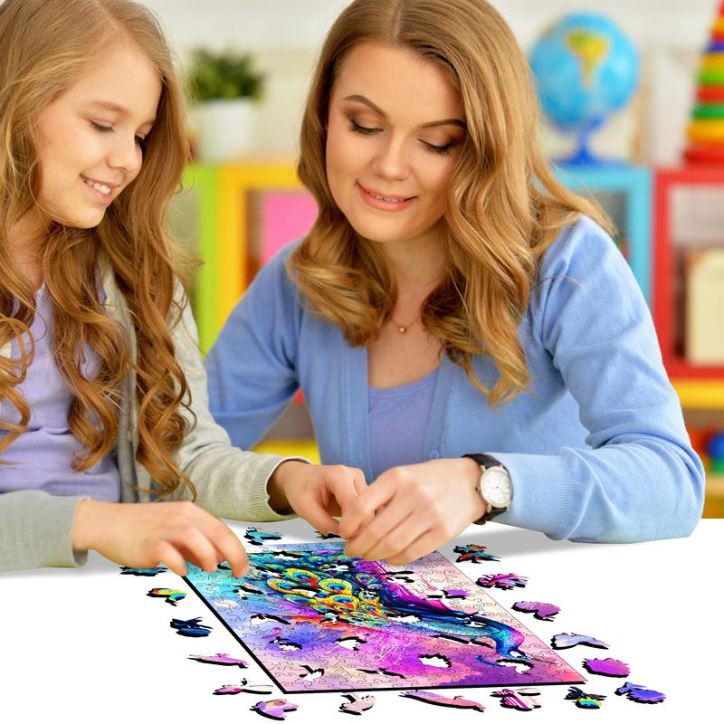 Wooden Puzzles,  Standing Peacock Unique Shape Jigsaw Puzzles 80 200 300 500 Pieces, Unique Shaped Wooden Puzzle for Adults and Kids,Christmas Gift Family Game 9.2 x 11.2 Inch