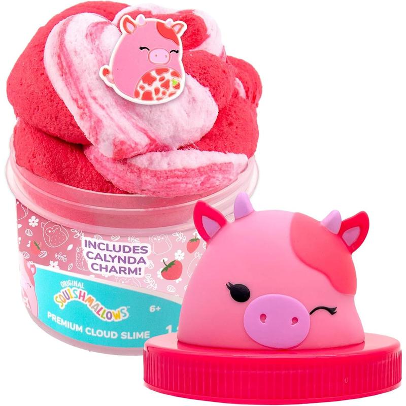 SQUISHMALLOWS Original Calynda The Cow Premium Scented Slime, 8 oz. Smooth Slime, Strawberry Scented, 3 Fun Slime Add Ins, Pre-Made Slime for Kids, Great 6 Year Old Toys, Super Soft Sludge Toy