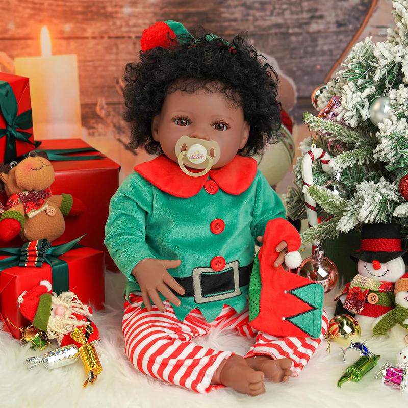 BABESIDE Christmas Reborn Baby Dolls Black - 18 Inch - Soft Body Realistic-Newborn Baby Dolls Curly Hair Real Life Baby Dolls with Clothes with Gift Box for Kids Age 3+