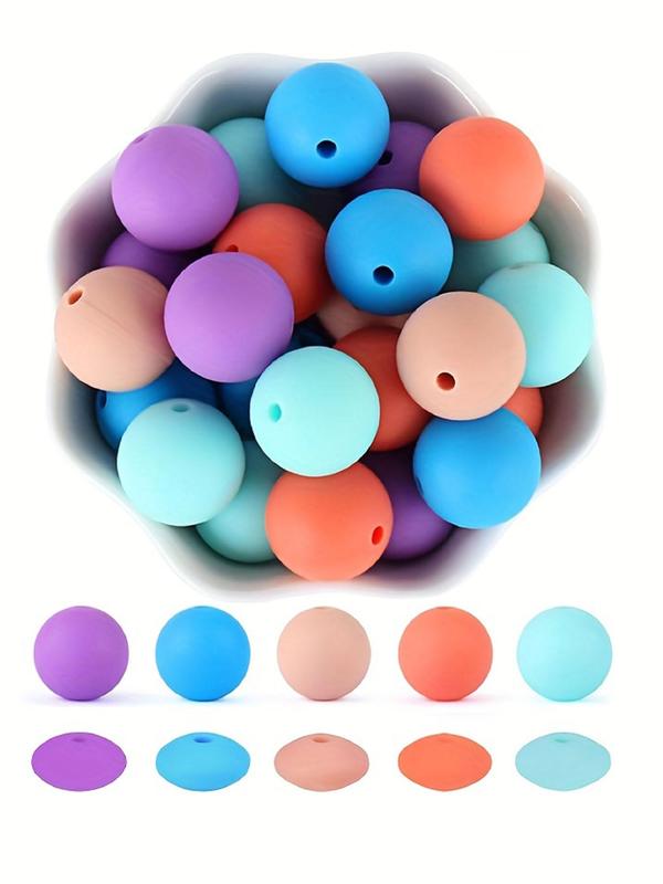 Minimalist Solid Mixed Color Silicone Bead, Simple Bead for Diy Necklace Bracelet, Fashion Accessories for Women & Girls