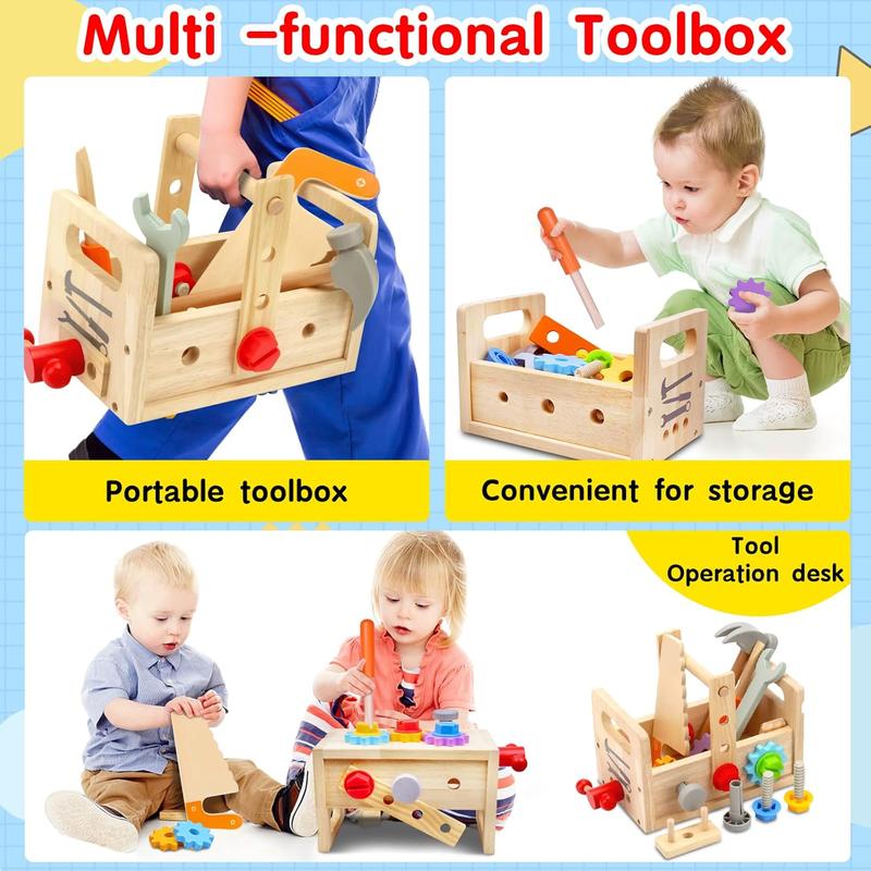 Christmas Gift 29 PCS Wooden Toddler Tool with Box, Christmas Gift Montessori  Educational Pretend Play Year Old Boys