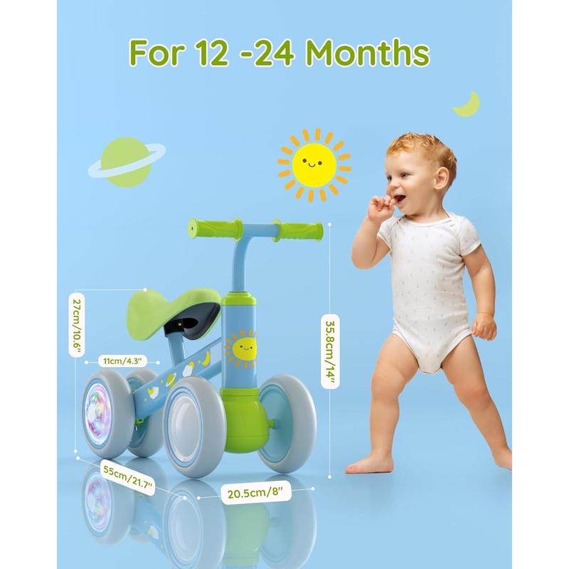 Colorful Lighting  Balance  for 1 Year Old Boys Girls, 12-24 Months  Balance , No Pedal 4 Wheels   with Soft Seat,  First , 1st Birthday Gifts