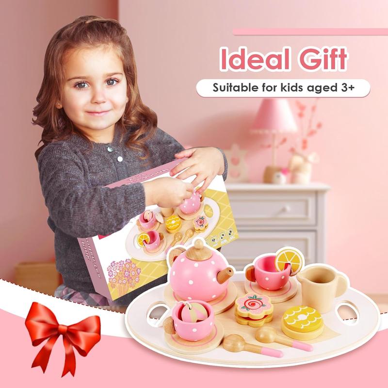 Pretend Play Princess Tea Party Set for Pretend Play Wooden Kitchen Play Food Accessories Sets Gifts for Christmas, birthday and new year