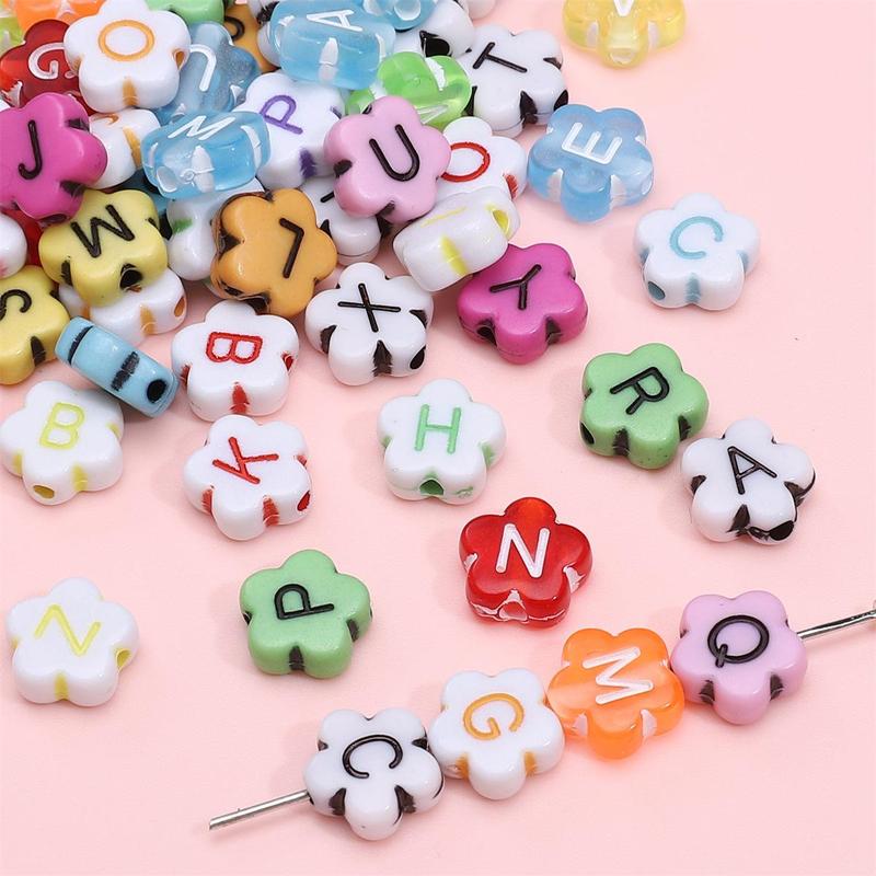 Random Acrylic Flower Letter Beads, 100 300 600pcs Alphabet Letter Multiple Color Plum Blossom Shape Beads, Spacer Beading Material for Jewelry Making