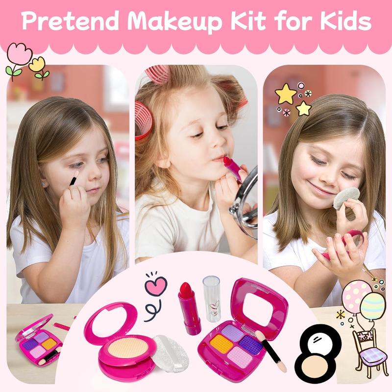 Christmas gift Little Girl Purse with Pretend Makeup for Toddlers, Kids Play Purse Set - Includes Handbag, Pretend Play Headset, Wallet, Phones, Sunglasses, Keys, Credit Cards, Birthday Gift for Girls Age 3+