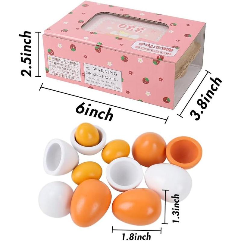 HANSGO 6PCS Toy Eggs, Wooden Play Eggs Play Kitchen Accessories Pretend Play Food Sets for Kids Early Development Learning Birthday Gifts