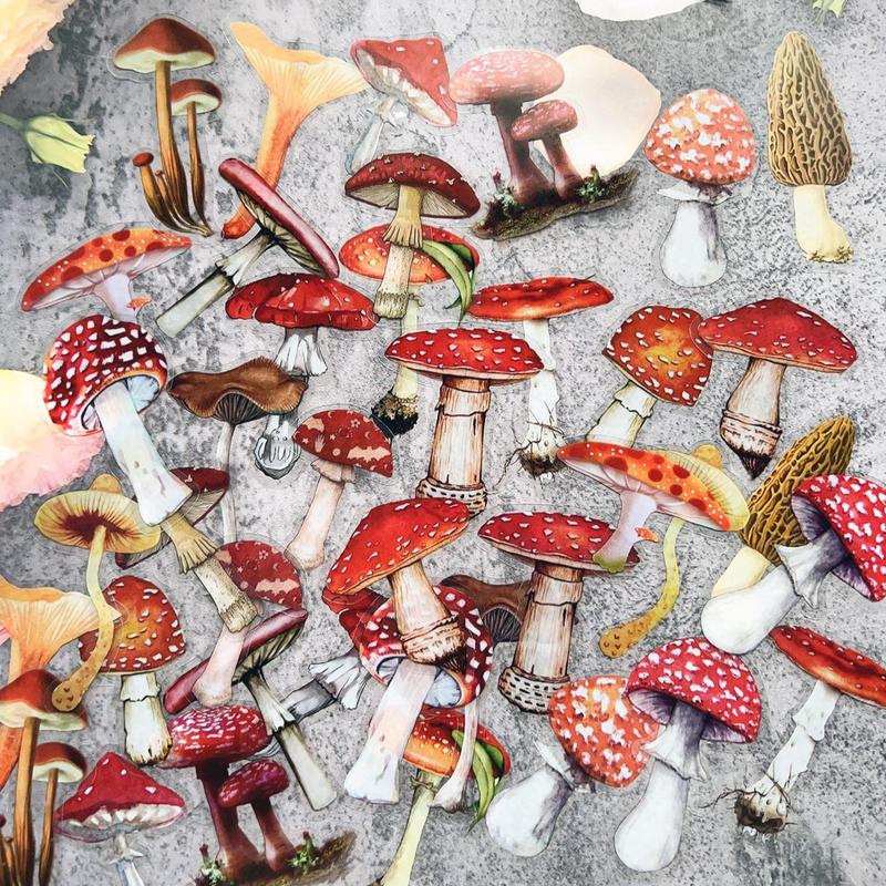 40pcs set Mushroom Pattern Decorative Sticker, Creative Multi-purpose Sticker for DIY Craft, Decoration, Scrapbook, Journal, Gift & Greeting Card