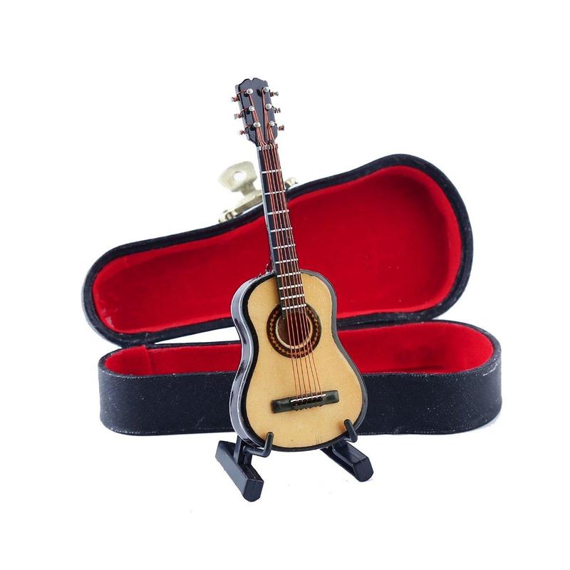 Guitar Model with Stand & Case Toys for Adults, Wooden Mini Guitar Toy for Boys & Girls, Music Guitar Model for Home Decoration