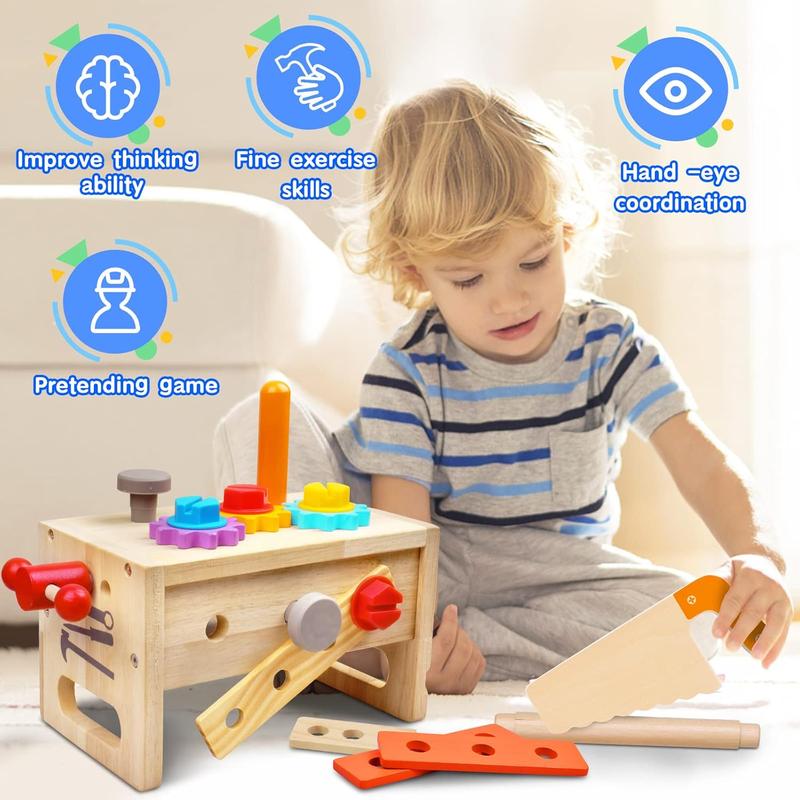 Christmas Gift 29 PCS Wooden Toddler Tool with Box, Christmas Gift Montessori  Educational Pretend Play Year Old Boys