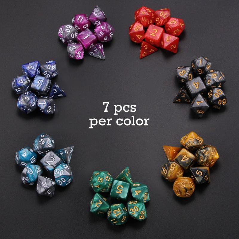 49 Packs DND Dice Set, 7 Sets Polyester D&D Dice with 7 Pouches for Dungeons & Dragons, D&D Dice with Bags for RPG DND  D4  D6  D8  D10 (0-9 and 00-90)  D12  D20