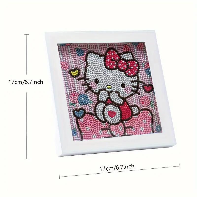 Cartoon Hello Kitty Pattern DIY Diamond Art Painting Kit with Frame, 5D Diamond Art Painting Kit, DIY Wall Art Decor for Home Living Room Bedroom, Christmas Gift