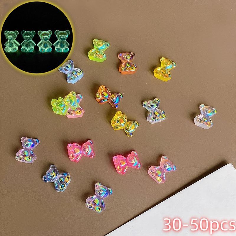 Luminous Bear Design Resin Ornament, 30 50pcs Cute Bear Decoration, DIY Decorative Accessories for Fish Tank & Car & Room