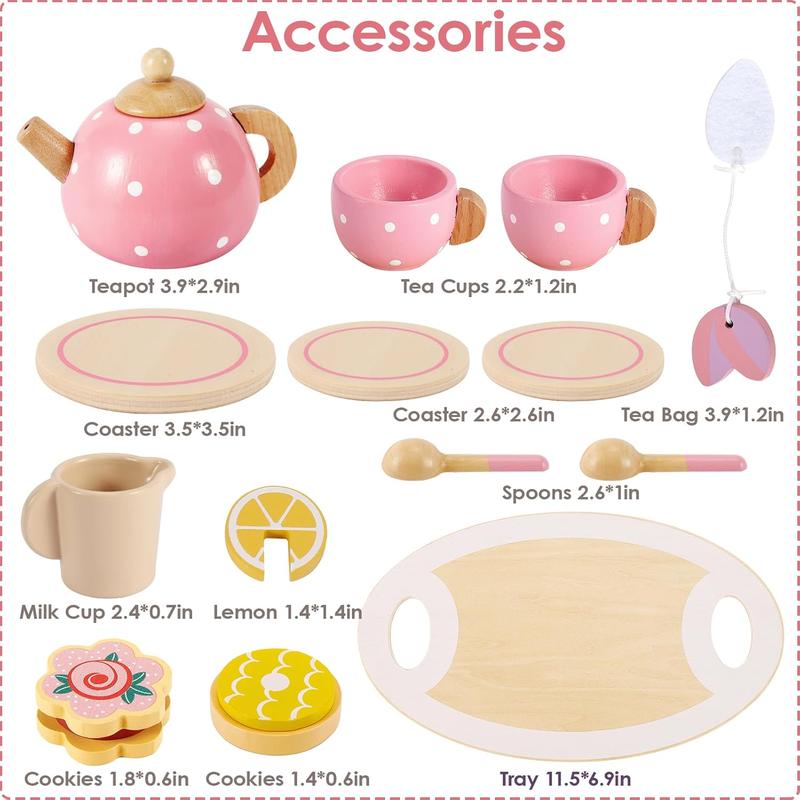 Pretend Play Princess Tea Party Set for Pretend Play Wooden Kitchen Play Food Accessories Sets Gifts for Christmas, birthday and new year