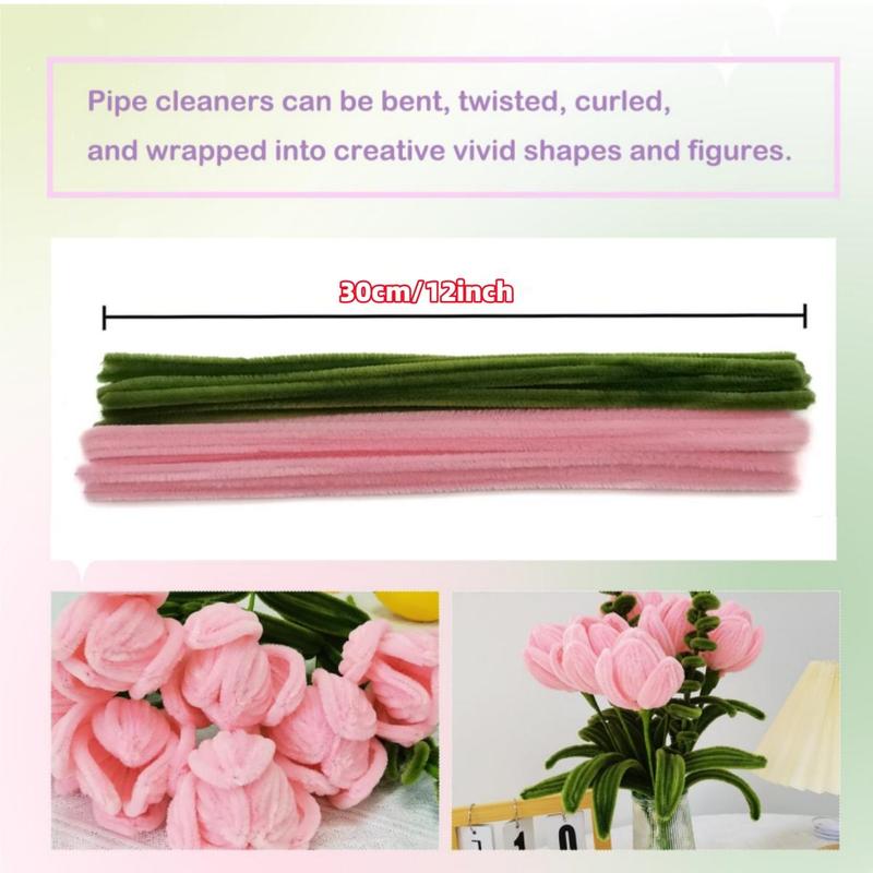 DIY Crafts Pipe Cleaner Chenille Stems Kits for Flower Making, 221pcs set Pipe Cleaner Accessories, DIY Artificial Rose Tulip Bouquets Making Kit