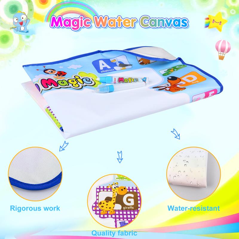 Water Doodle Mat - 30.3 ×30.3 inch, Portable & Reusable, Perfect for Kids 3+ Fun Painting, Writing & Color Drawing Toy with Magic Pens, Educational and Creative Gift for Kids Ages 4-12, Easy to Carry for On-the-Go Fun