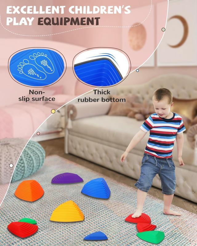 12 25 count Sensory Stepping Stones Rainbow&Macaron Color , Promote Coordination and Strength Child Safe Rubber Outdoor and Indoor, Non-Slip Side Sensory Stepping Stones, Indoor and Outdoor Play Equipment Set,River Rock Toys to d der