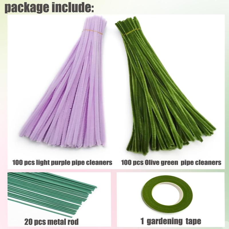 DIY Crafts Pipe Cleaner Chenille Stems Kits for Flower Making, 221pcs set Pipe Cleaner Accessories, DIY Artificial Rose Tulip Bouquets Making Kit