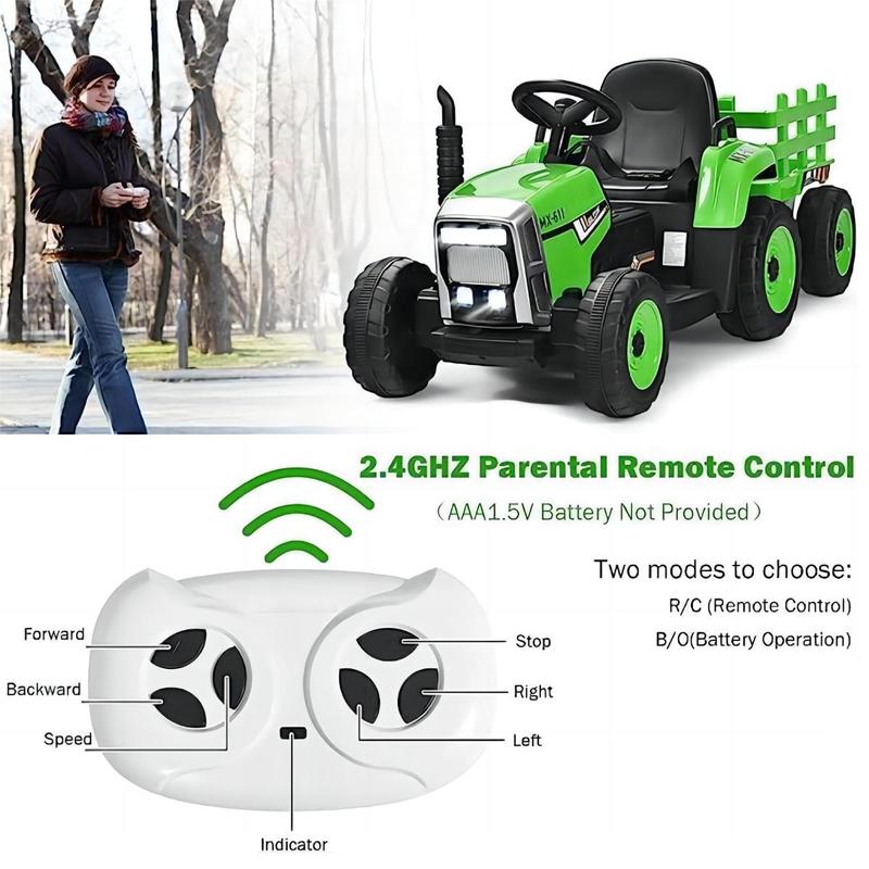 [ShopTab] Festival Joy 12V Ride on Tractor with 3-Gear-Shift Ground Loader, Remote Control, LED Lights, Horn, Electric Tractor Toy w USB & Bluetooth Audio Music