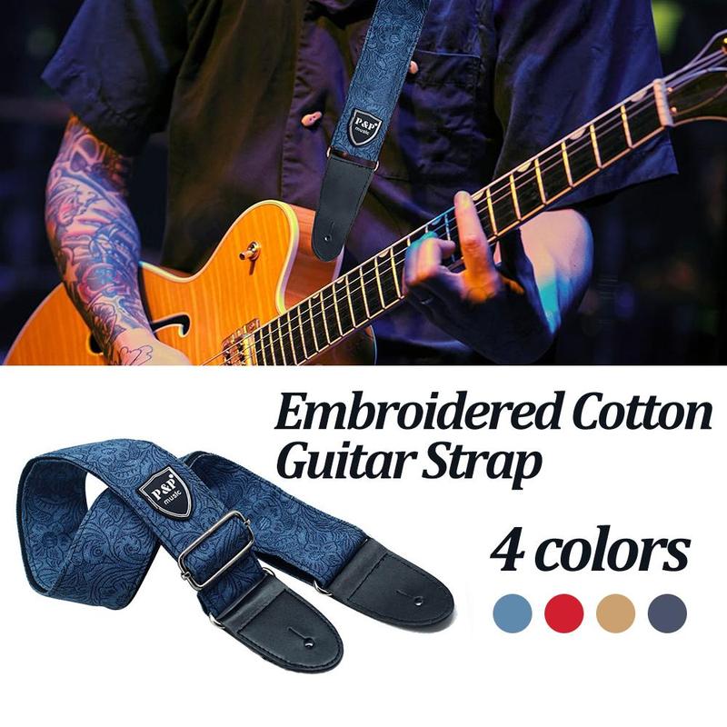 Adjustable Embroidered Guitar Strap, 1 Count Vintage Guitar Strap, Guitar Accessories for Electric Acoustic Wooden Guitar Bass