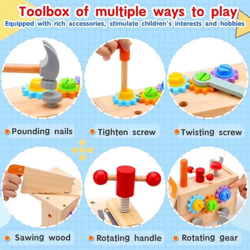 Christmas Gift 29 PCS Wooden Toddler Tool with Box, Christmas Gift Montessori  Educational Pretend Play Year Old Boys