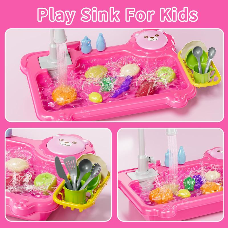 Play Sink with Running Water, Kitchen Sink Toys with Electric Faucet, Play Kitchen Accessories, Role Play Dishwasher Toy for minisink