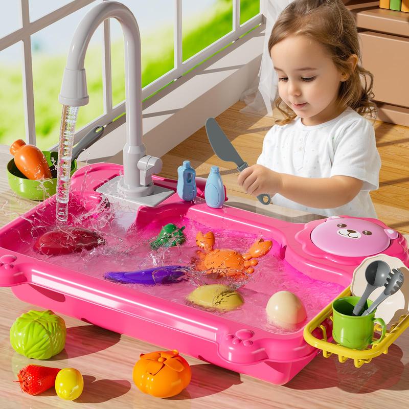 Play Sink with Running Water, Kitchen Sink Toys with Electric Faucet, Play Kitchen Accessories, Role Play Dishwasher Toy for minisink