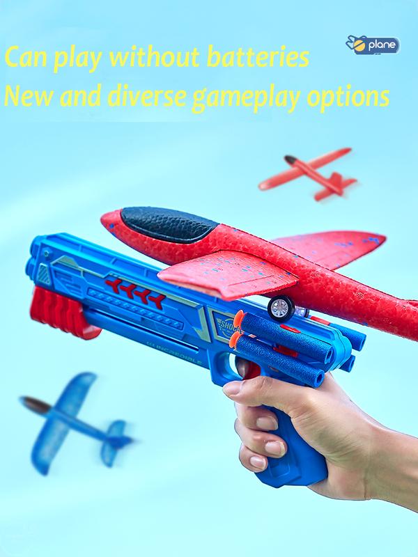 Airplane Shooter Toy,  Foam Glider Catapult Plane Toy,1 Count Bubble Plane Launcher with 1 Count Random Color Aircraft, Outdoor Flying Game Outside Toys, Boys Girls Kids Birthday Gifts