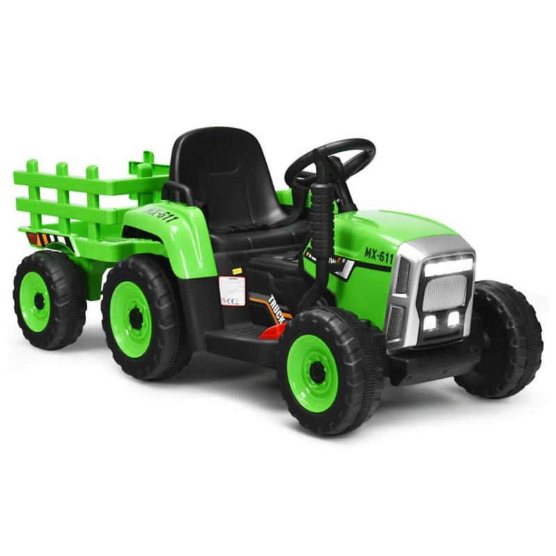 [ShopTab] Festival Joy 12V Ride on Tractor with 3-Gear-Shift Ground Loader, Remote Control, LED Lights, Horn, Electric Tractor Toy w USB & Bluetooth Audio Music