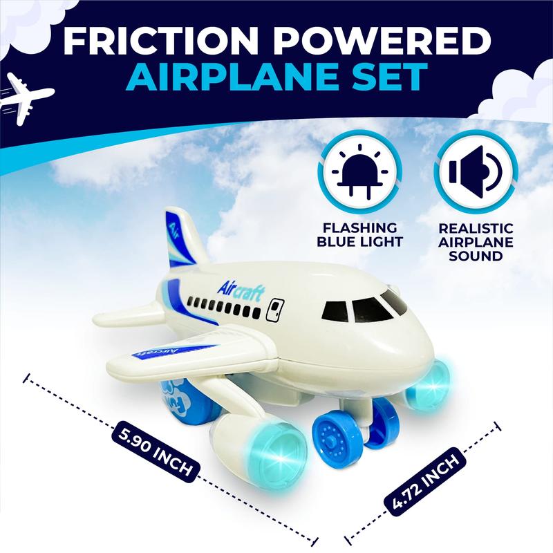 Toysery Push and Go Toddler Airplane Toy for Boys & Girls. Set of Four Friction Toy Airplanes with Flashing Lights & Airplane Sound, Plane Gift Toys for Kids Ages 18 Months Old and Above