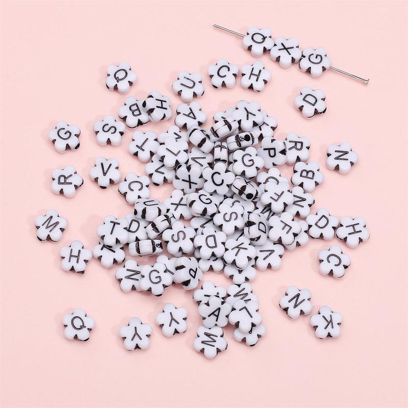 Random Acrylic Flower Letter Beads, 100 300 600pcs Alphabet Letter Multiple Color Plum Blossom Shape Beads, Spacer Beading Material for Jewelry Making