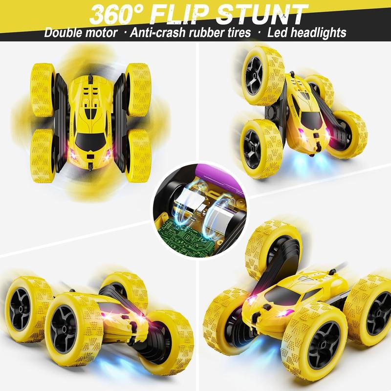 Remote Control Car, RC Car Toys for 6-12 Year Old Boys, Off Road RC Stunt Car 4WD 360 Rotating Remote Control Car for Kids, Boys Girls Gifts for Birthday, Christmas Yellow