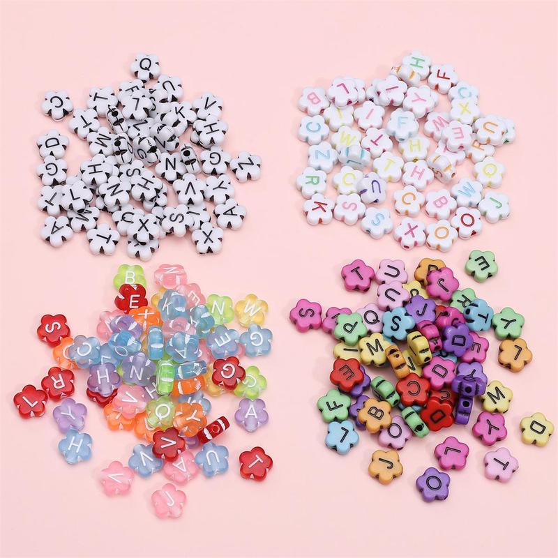 Random Acrylic Flower Letter Beads, 100 300 600pcs Alphabet Letter Multiple Color Plum Blossom Shape Beads, Spacer Beading Material for Jewelry Making