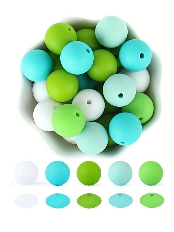 Minimalist Solid Mixed Color Silicone Bead, Simple Bead for Diy Necklace Bracelet, Fashion Accessories for Women & Girls