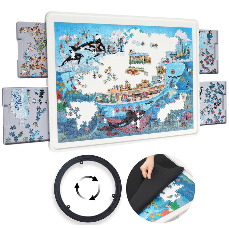 「Black Friday」playboda 1500 Pieces Rotating Plastic Puzzle Board with Drawers and Cover, 35