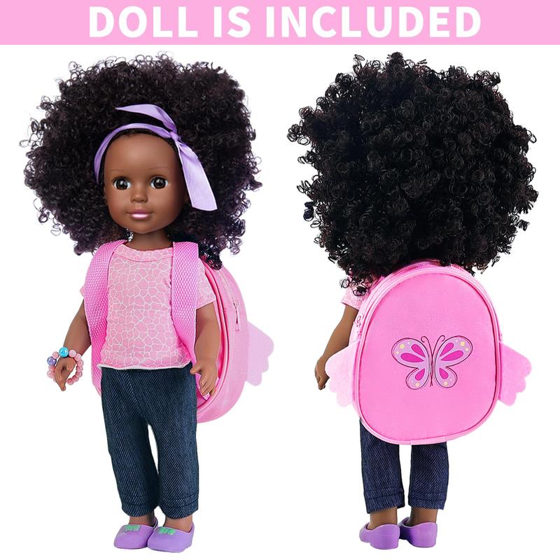 14.5 Inch Baby Girl Doll and Clothes and Accessories Set African Washable Realistic Silicone Girl Dolls