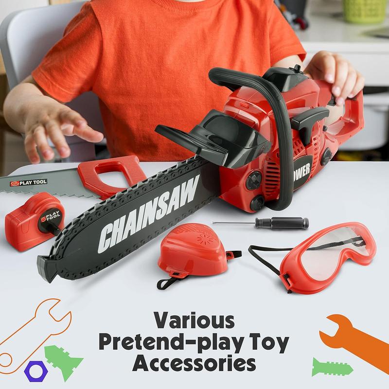 Chainsaw Toy  - Chainsaw Toy for Kids Power Tool Set with Realistic Sound, Pretend Play Kids Chainsaw Tool Set for Outdoor Gardening Play - kids toy for Boys Girls Ages 3-12 Years Old