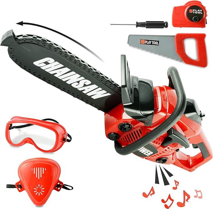 Chainsaw Toy  - Chainsaw Toy for Kids Power Tool Set with Realistic Sound, Pretend Play Kids Chainsaw Tool Set for Outdoor Gardening Play - kids toy for Boys Girls Ages 3-12 Years Old