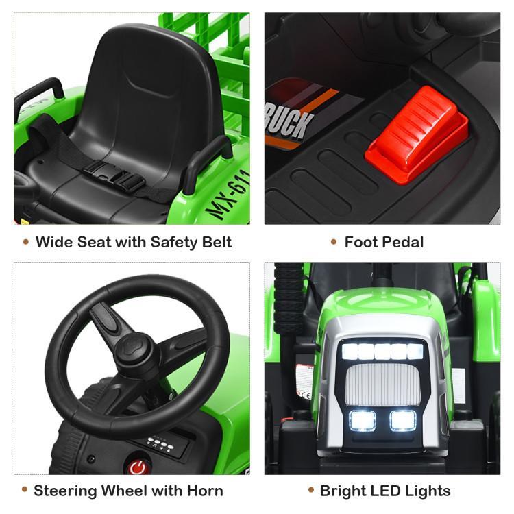 [ShopTab] Festival Joy 12V Ride on Tractor with 3-Gear-Shift Ground Loader, Remote Control, LED Lights, Horn, Electric Tractor Toy w USB & Bluetooth Audio Music