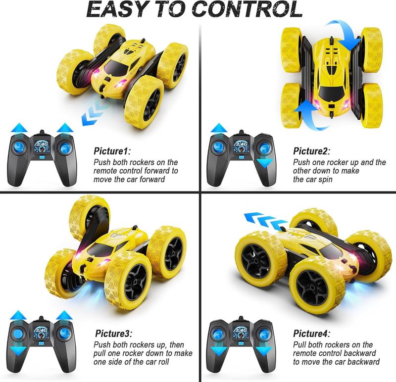 Remote Control Car, RC Car Toys for 6-12 Year Old Boys, Off Road RC Stunt Car 4WD 360 Rotating Remote Control Car for Kids, Boys Girls Gifts for Birthday, Christmas Yellow