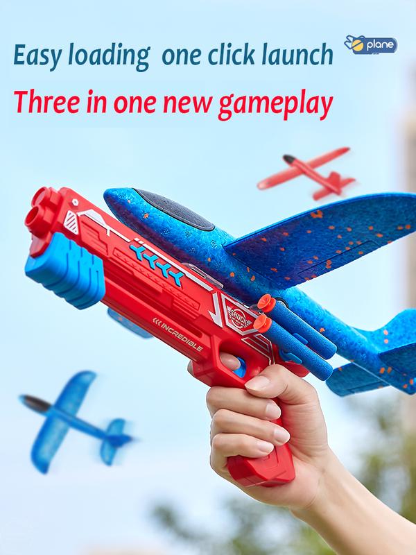 Airplane Shooter Toy,  Foam Glider Catapult Plane Toy,1 Count Bubble Plane Launcher with 1 Count Random Color Aircraft, Outdoor Flying Game Outside Toys, Boys Girls Kids Birthday Gifts