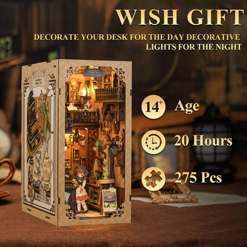 CUTEBEE DIY Book Nook Kit for Girls, Teens and Adults, DIY Dollhouse Miniature House Kit Bookshelf Insert Decor, Antique Shop Model Building Creative Gift with LED Light (Grandpa's Antique Shop)