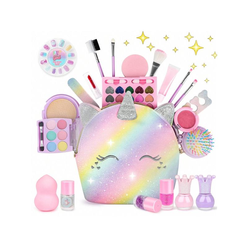 Kids Makeup Kit For Girl - Kids Washable Makeup Girls Toys With Unicorn Cosmetic Case, Real Girl Makeup Sets For Kid Children Christmas Birthday Gifts Toys