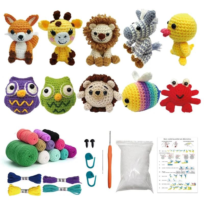 DIY Crochet Animal Kit Withhand Knitting Yarn Needles Plush Doll Easy For Starter Includes Enough Yarn Hook Accessories Tool Set