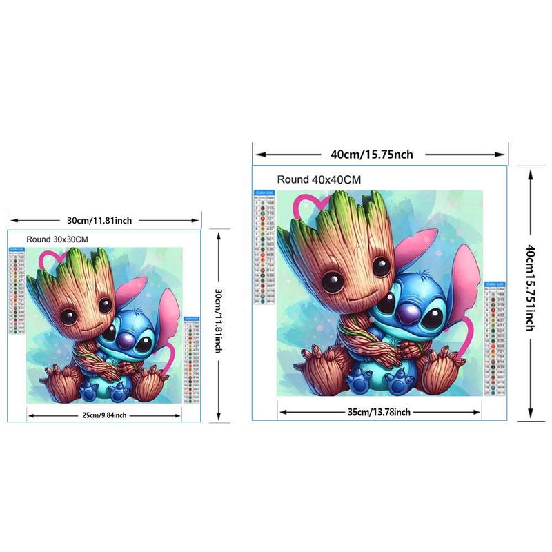 Cute Groot and Stitch Pattern DIY Diamond Arts Colorful Painting Kit without Frame, DIY 5D Diamond Arts Colorful Painting Kit for Beginner, DIY Wall Art Decor