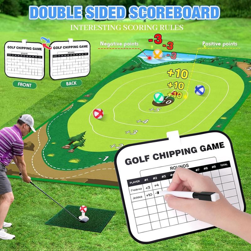 Double-Side Golf Chipping Game Set, Chip Golf Game with Golf Practice Mats, 20 Balls, Backyard Golf Game Set Golf  Mat Indoor Outdoor Games for Adults and Family