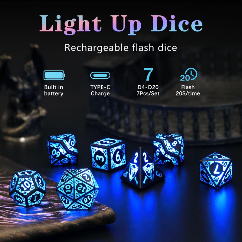 LED Dice Set D&D Rechargeable，DND Dice Shake to Light Up Dice, Dungeon and Dragons Dice USB Port Charging, Role Playing Dice for D&D Table Games