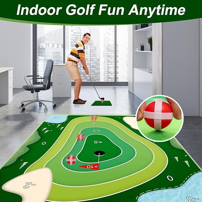 Golf Chipping Game Mat, Battle Royale Golf Games Set for Adults Kids Family, Indoor Outdoor Golf Practice Mat, Sticky Golf Mat Backyard Office Play Equipment Golf Games