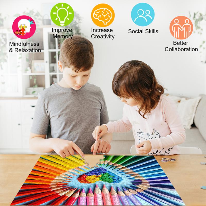 HUADADA adult 1000 pieces of puzzles, colorful pencils, suitable for home decoration holiday gifts, family games, grandparents brainstorming