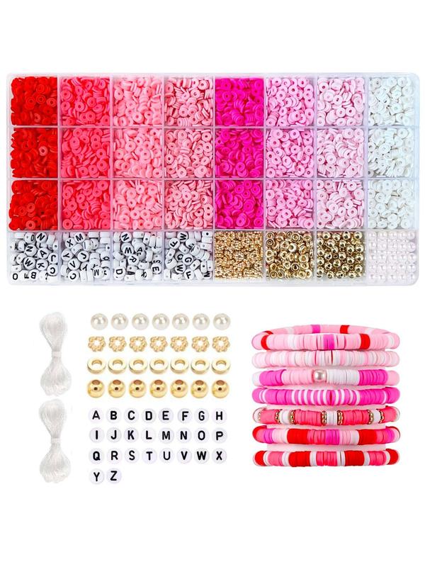 Random Color Clay Beads Bracelet Making Kit, Cute Colorful Beads & Letter Beads & Heart Beads & Elastic Thread, DIY Jewelry Making for Bracelet & Necklace